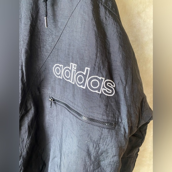 Vintage Adidas Black with White Embroidery Logos Unisex Style 90s 80s Zip Front - Picture 3 of 7